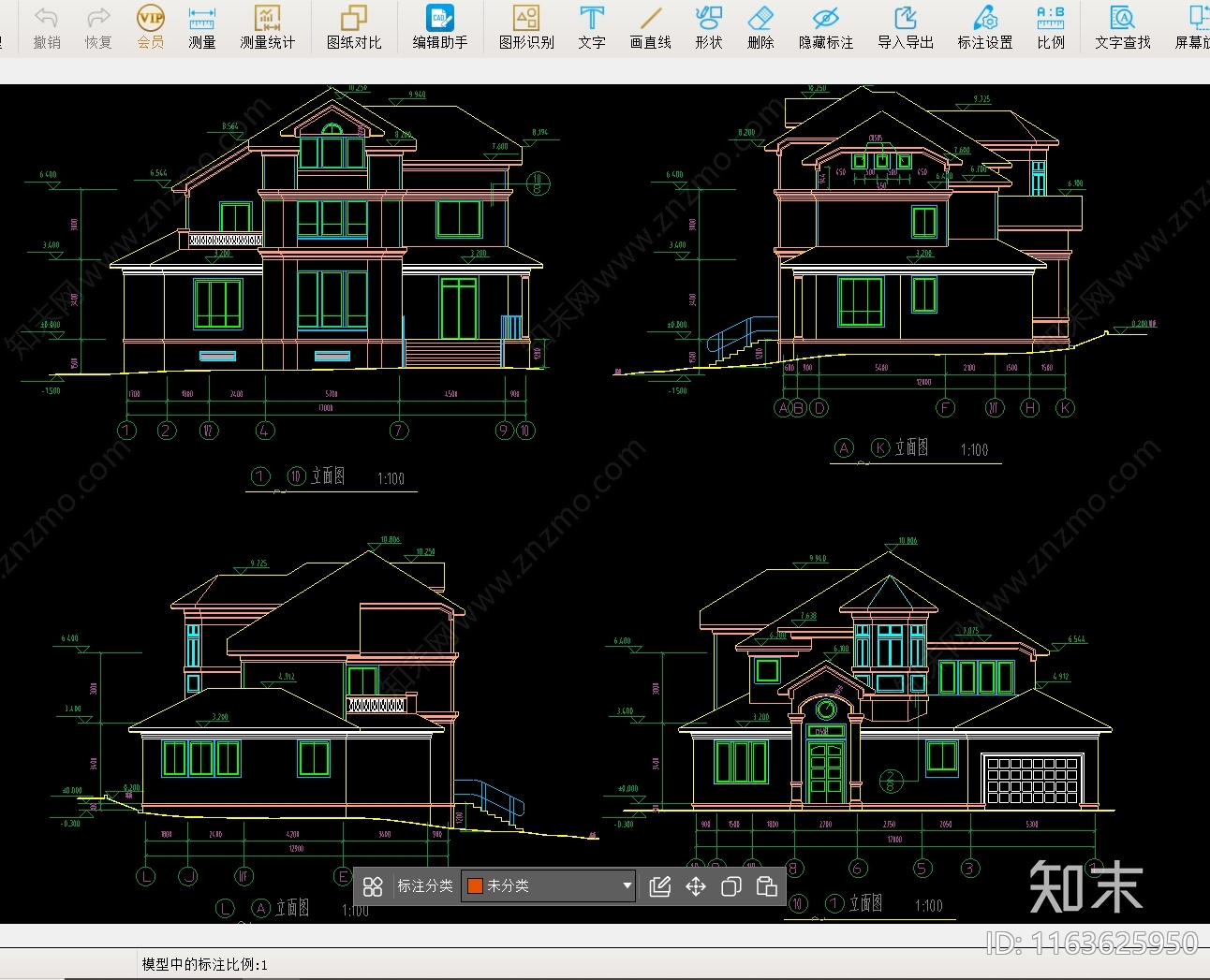 现代别墅建筑cad施工图下载【ID:1163625950】