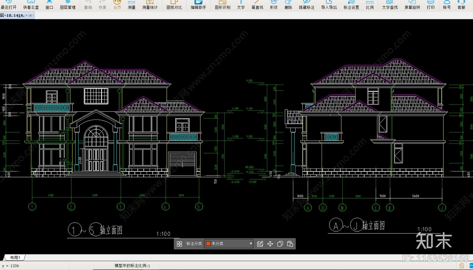 现代别墅建筑cad施工图下载【ID:1163628169】