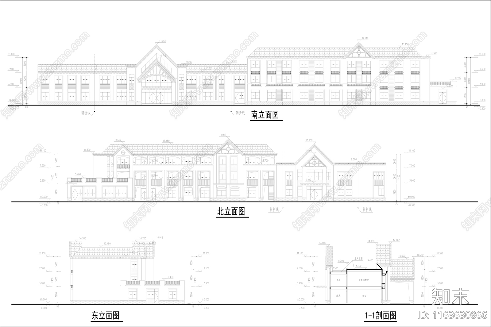 简欧幼儿园建筑cad施工图下载【ID:1163630866】