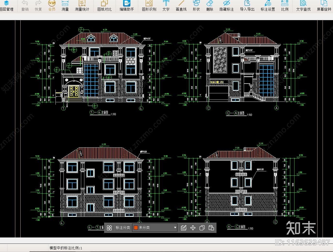 现代别墅建筑cad施工图下载【ID:1163633487】