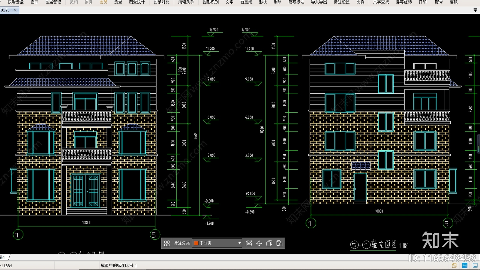 现代别墅建筑施工图下载【ID:1163648458】