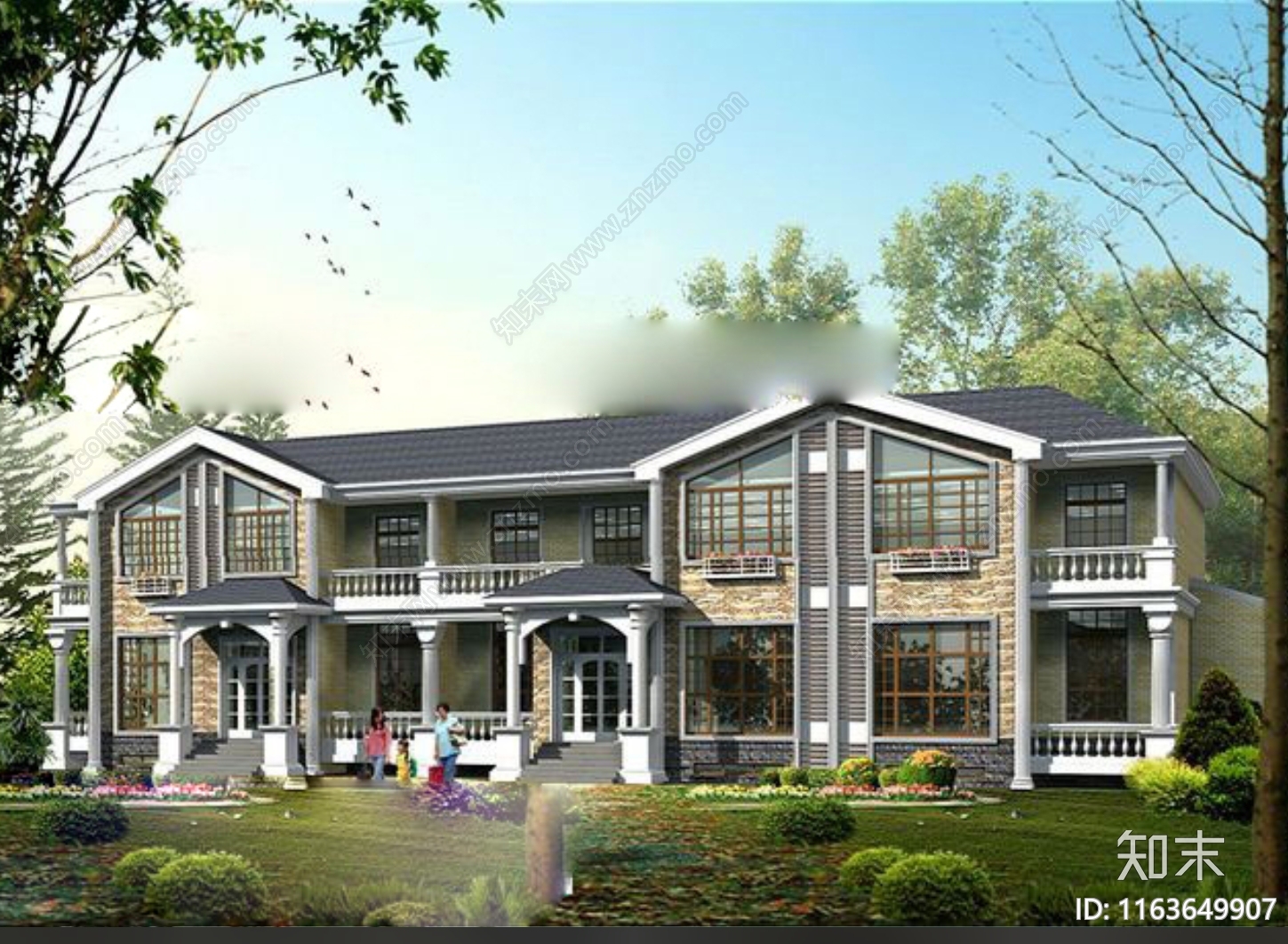 现代别墅建筑施工图下载【ID:1163649907】