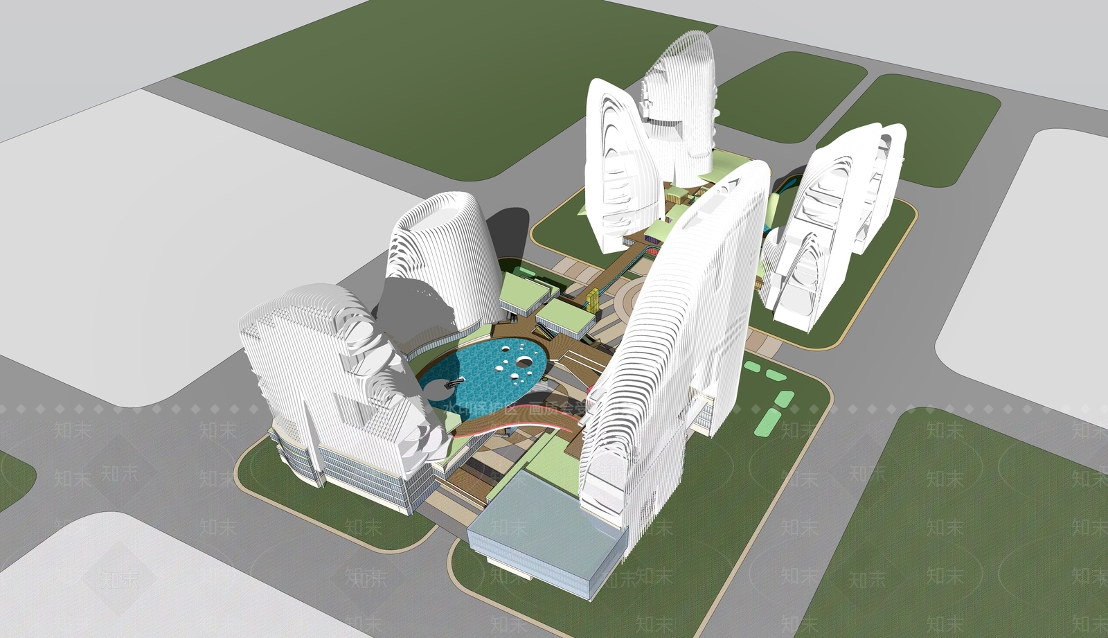 现代商场建筑SU模型下载【ID:1163661735】