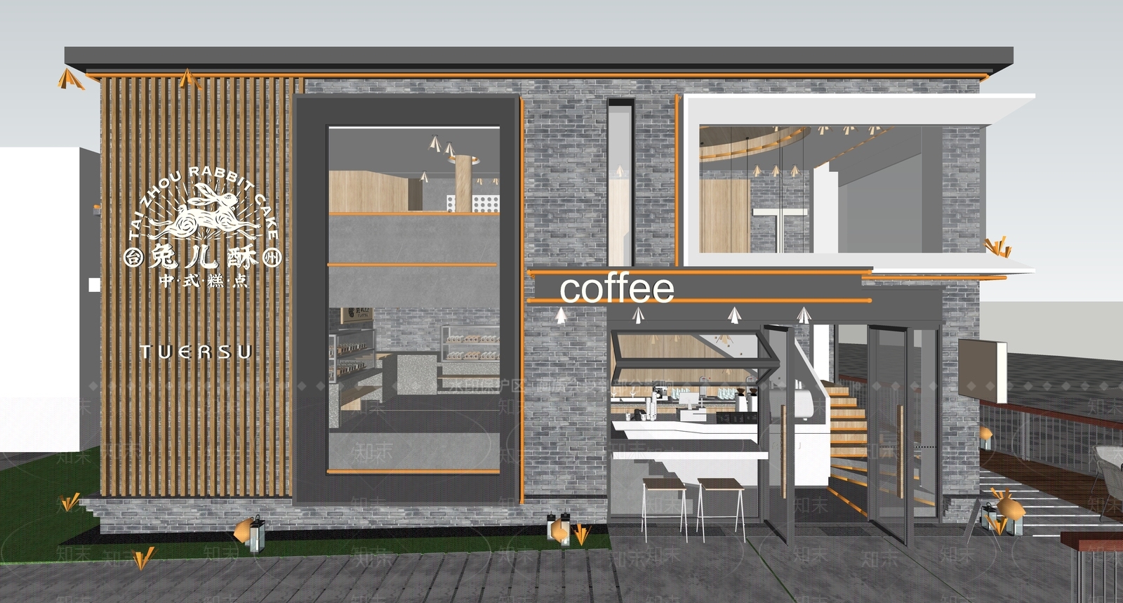 现代极简餐饮建筑SU模型下载【ID:1163661558】