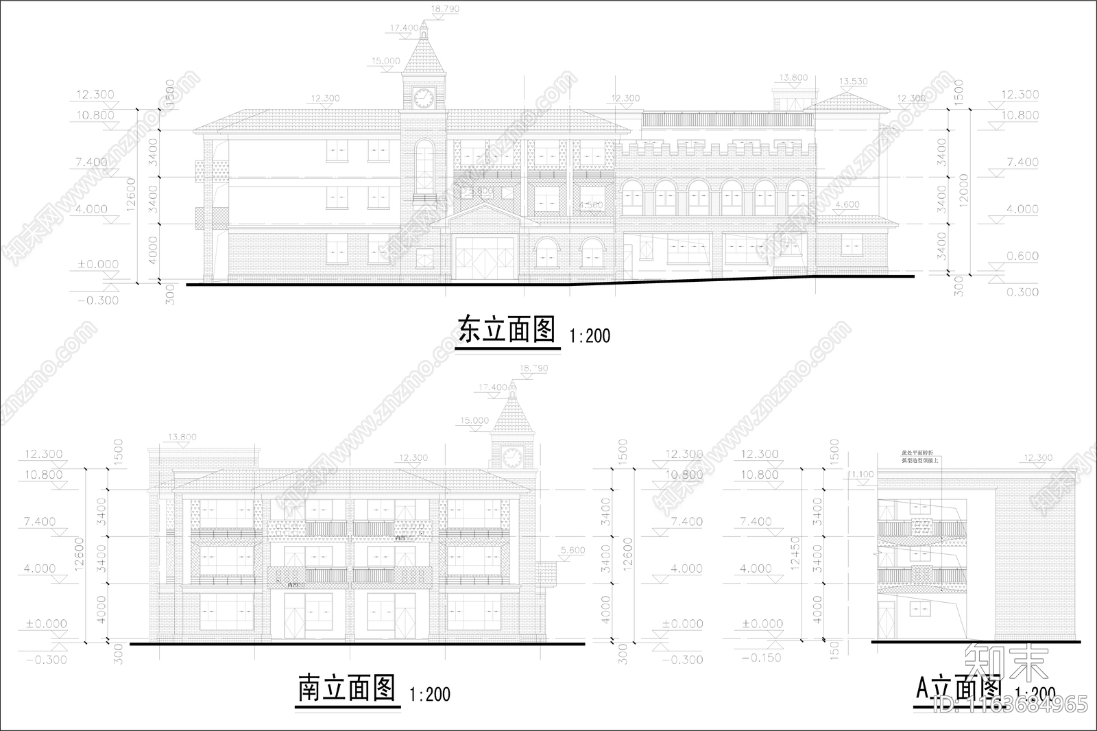 复古幼儿园建筑cad施工图下载【ID:1163684965】