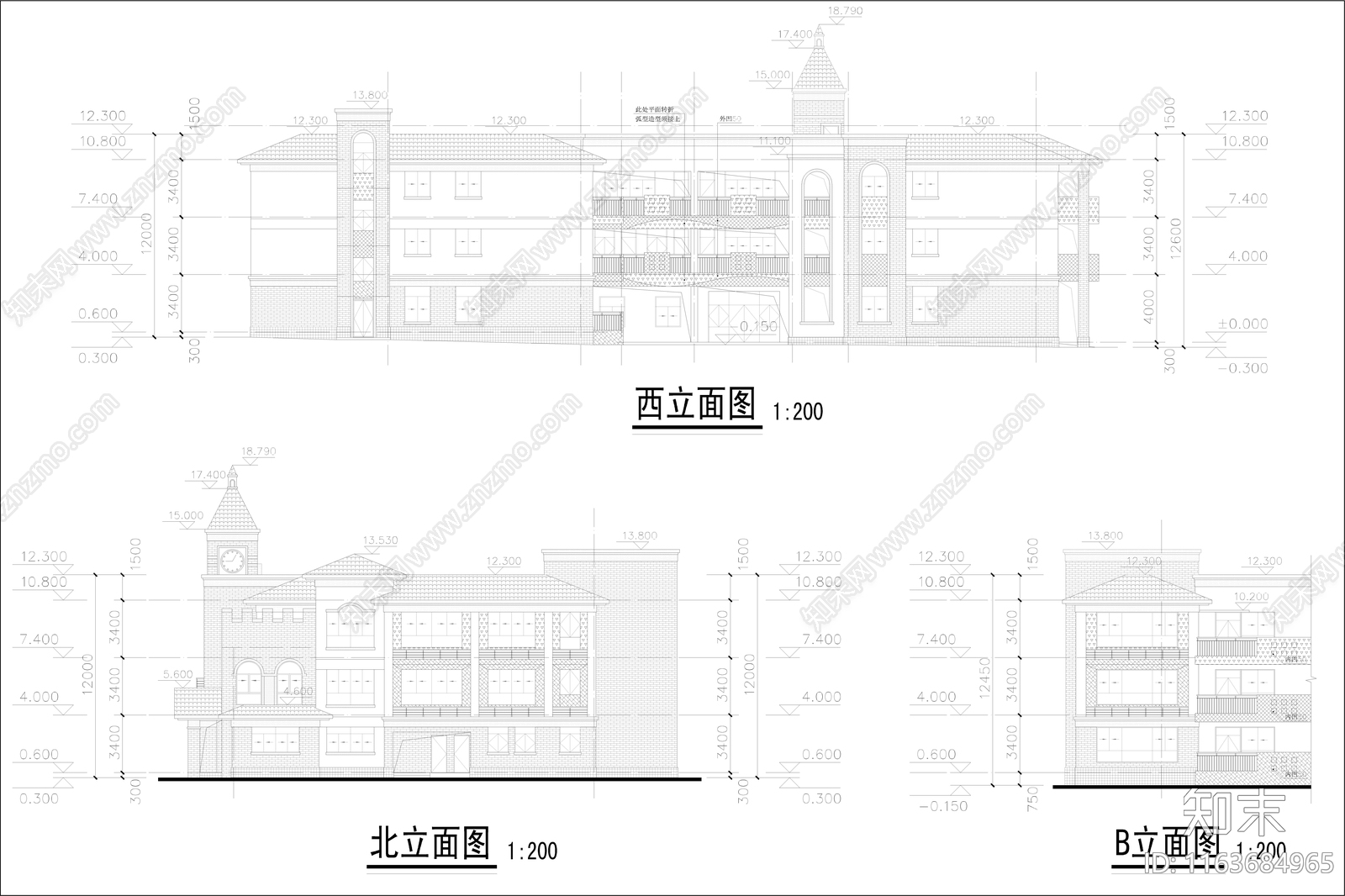复古幼儿园建筑cad施工图下载【ID:1163684965】