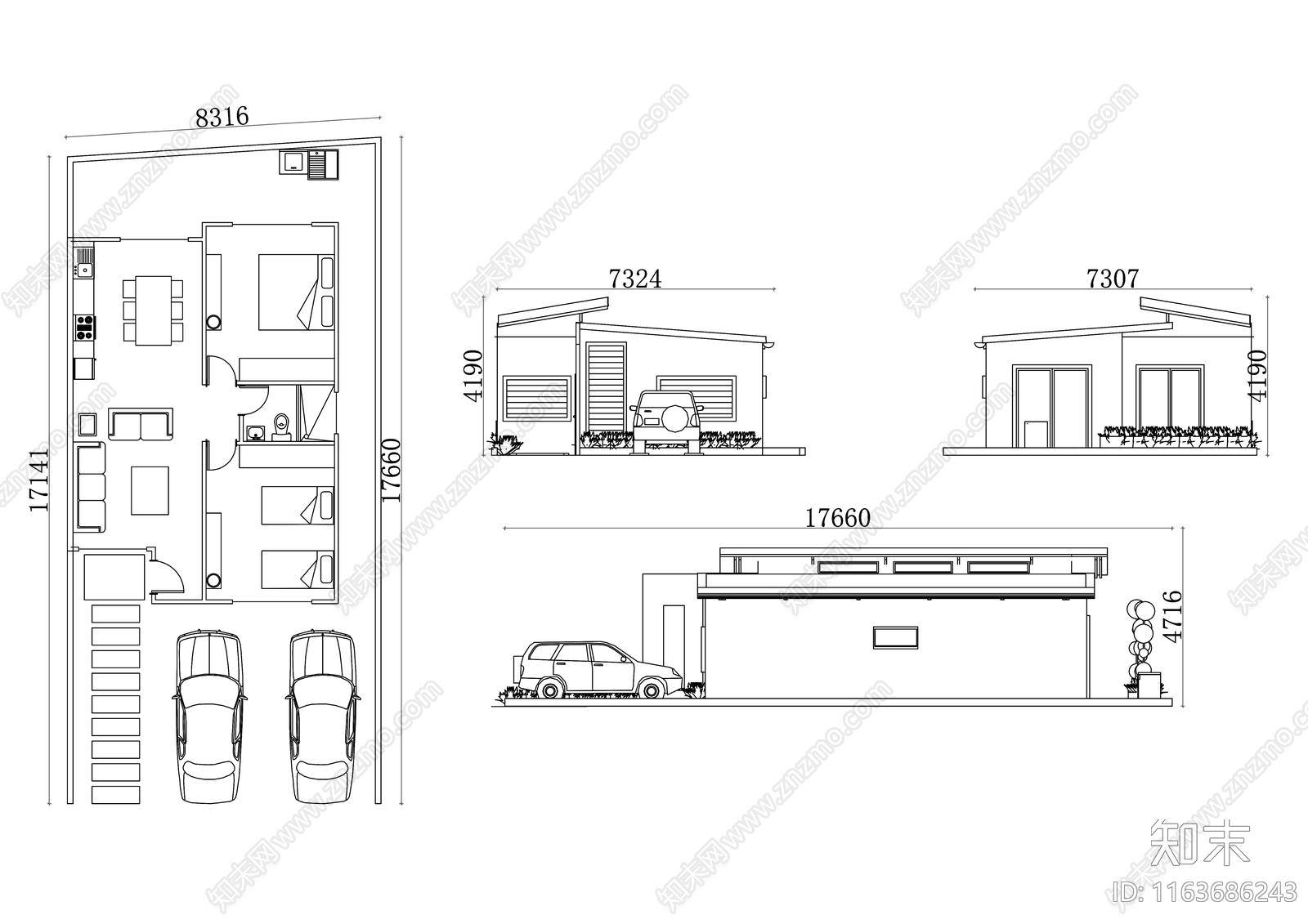 现代别墅建筑施工图下载【ID:1163686243】