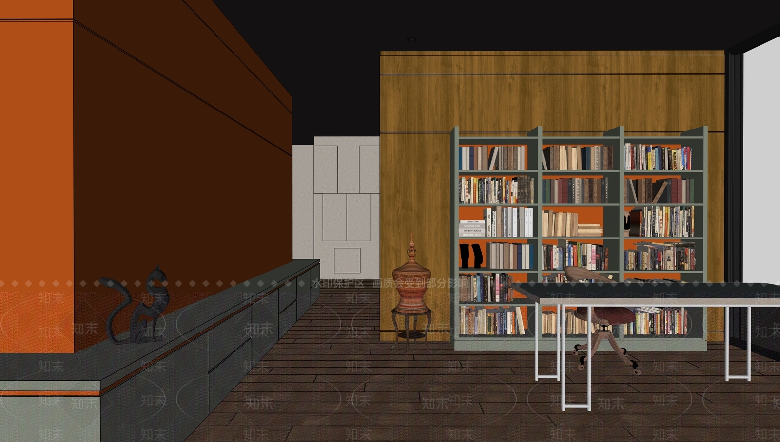 现代复古书房3D模型下载【ID:1163686817】