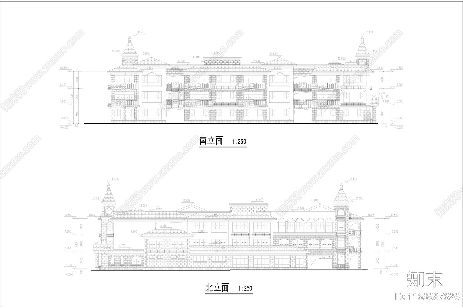 复古幼儿园建筑cad施工图下载【ID:1163687626】