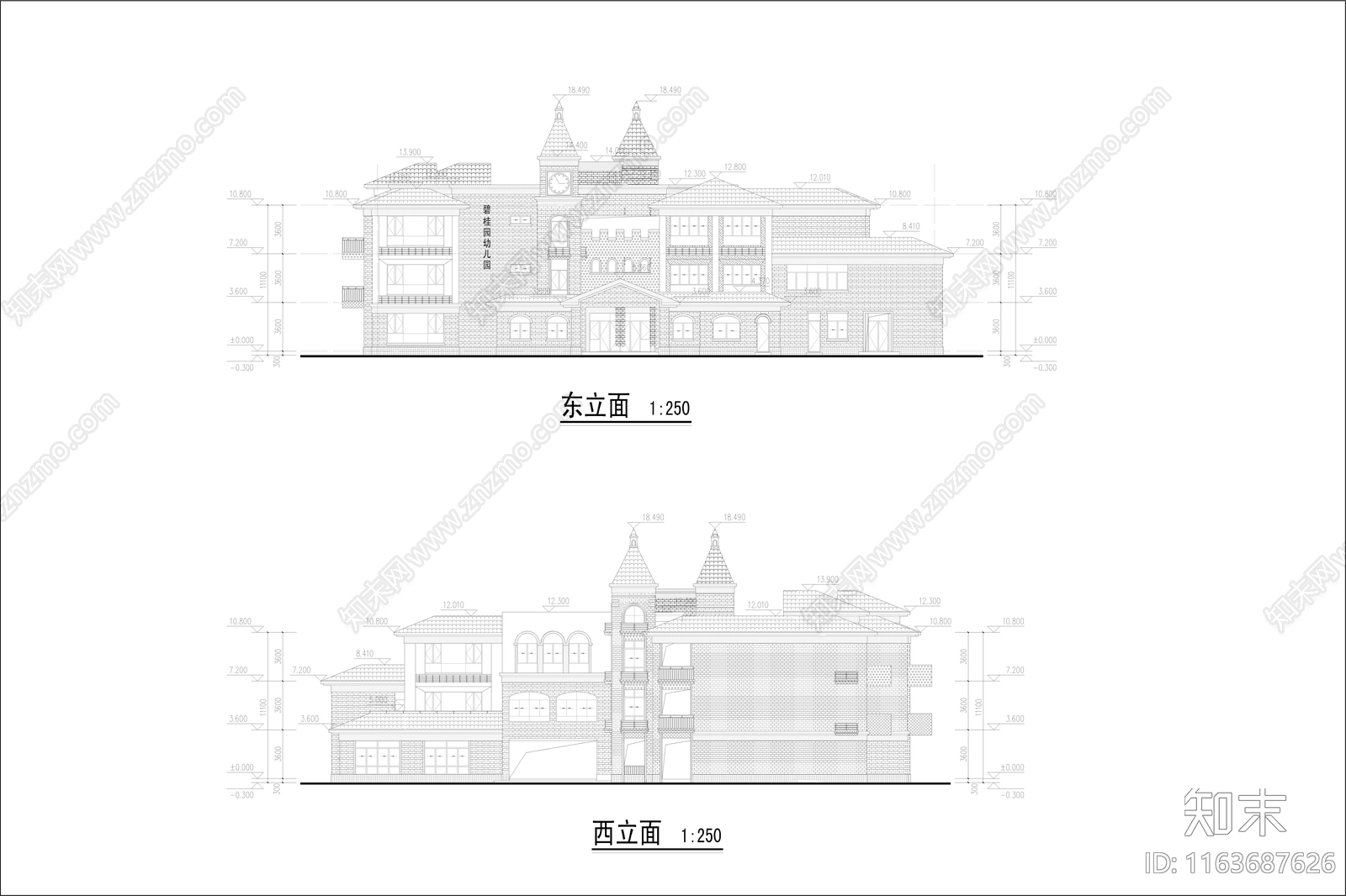 复古幼儿园建筑cad施工图下载【ID:1163687626】