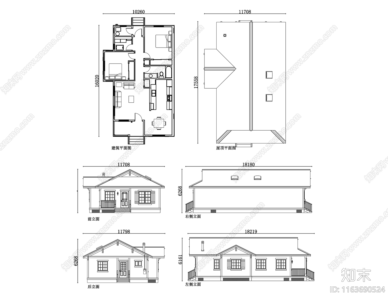 现代别墅建筑施工图下载【ID:1163690524】