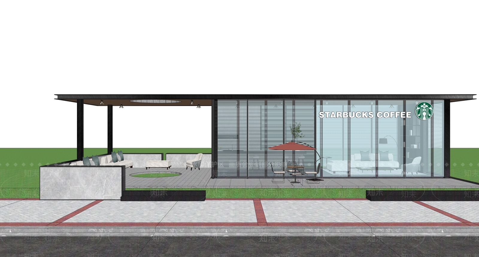 极简简约餐饮建筑SU模型下载【ID:1163691246】