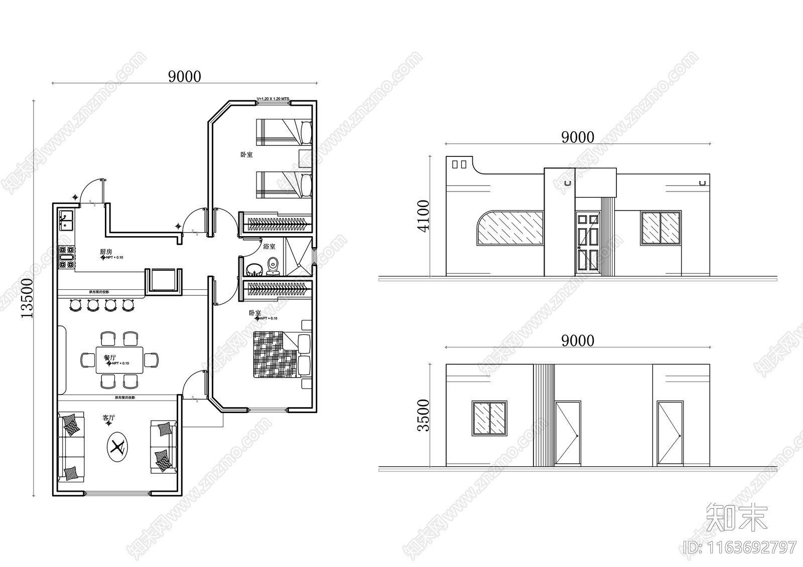 现代别墅建筑cad施工图下载【ID:1163692797】