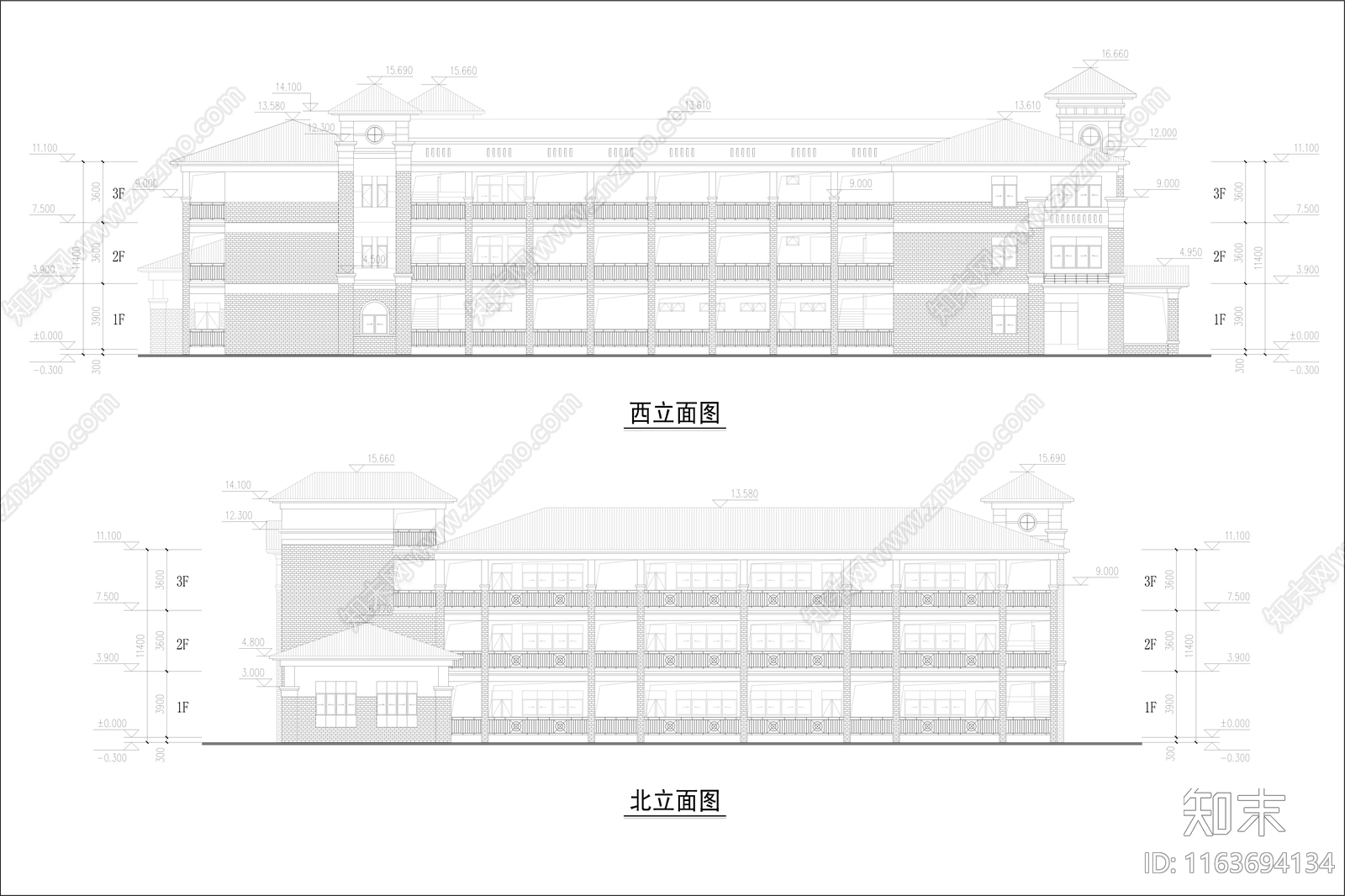 复古幼儿园建筑cad施工图下载【ID:1163694134】