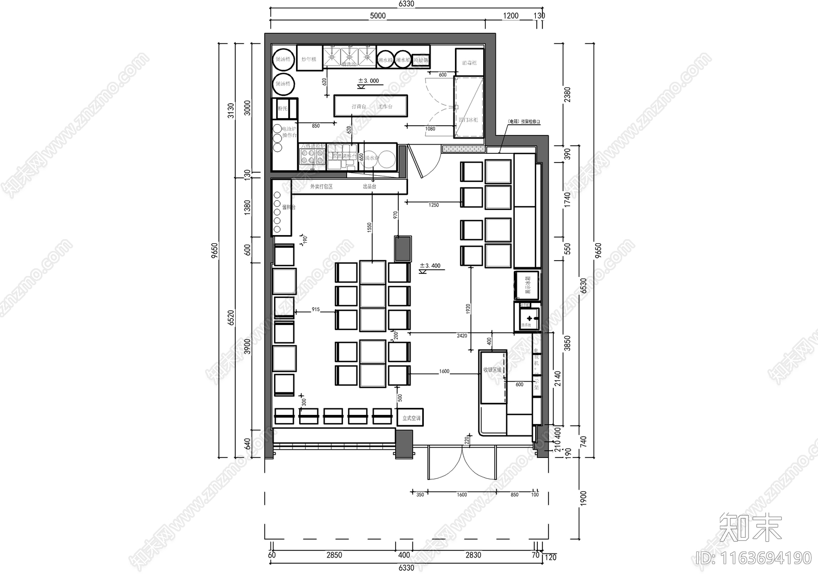 现代快餐店cad施工图下载【ID:1163694190】