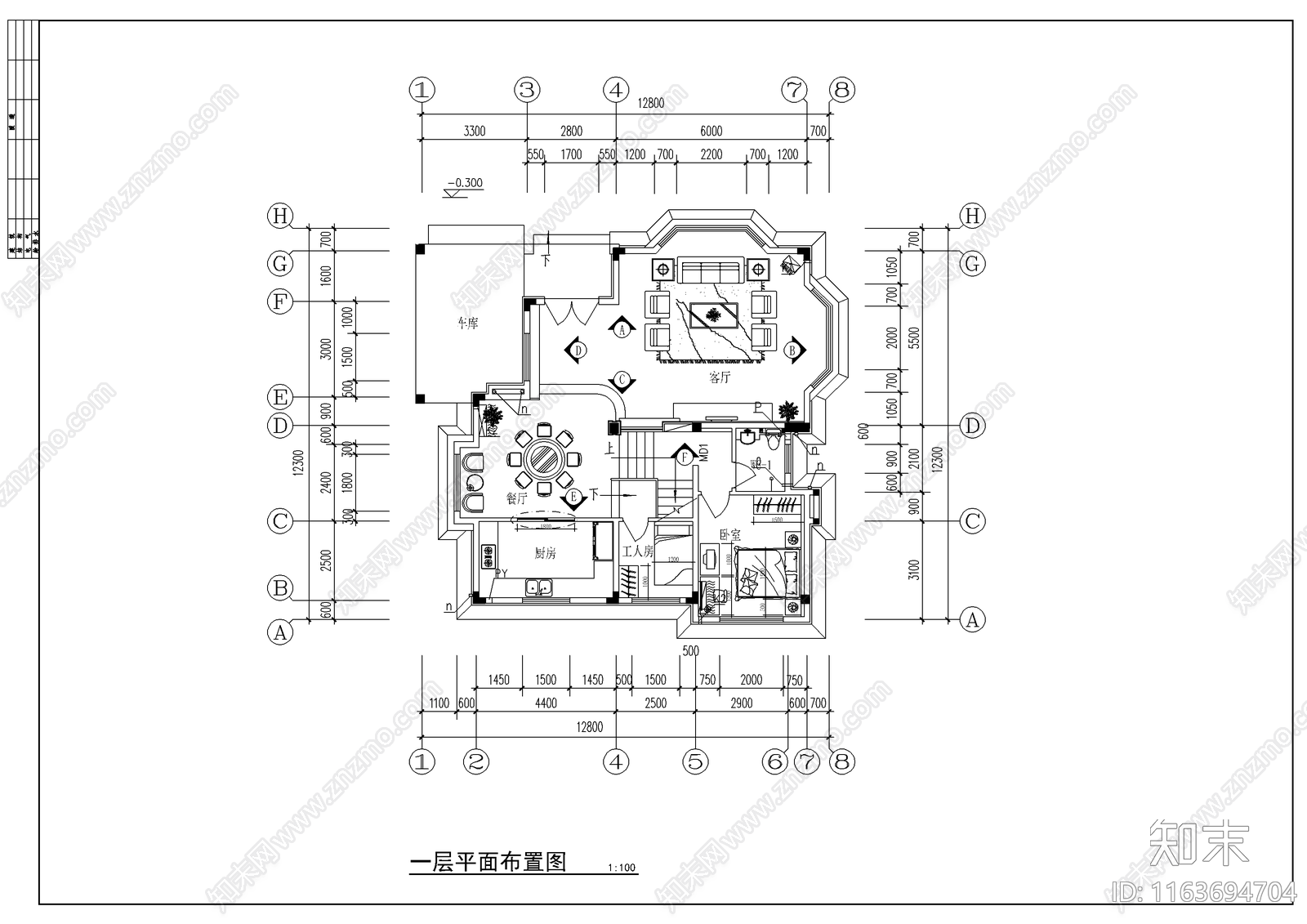 现代整体家装空间cad施工图下载【ID:1163694704】