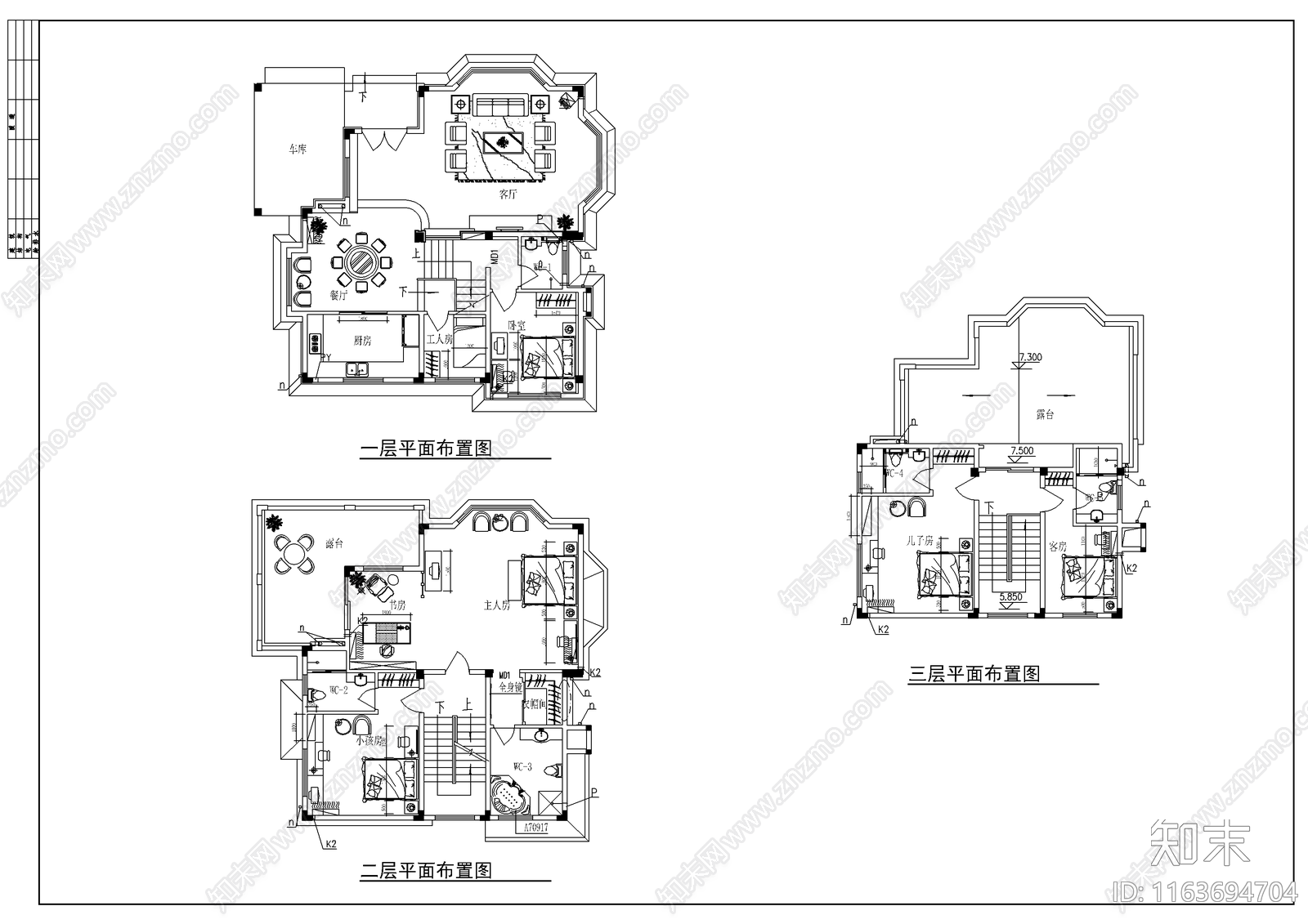 现代整体家装空间cad施工图下载【ID:1163694704】