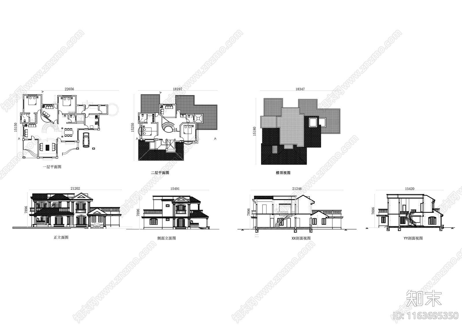 现代别墅建筑cad施工图下载【ID:1163695350】