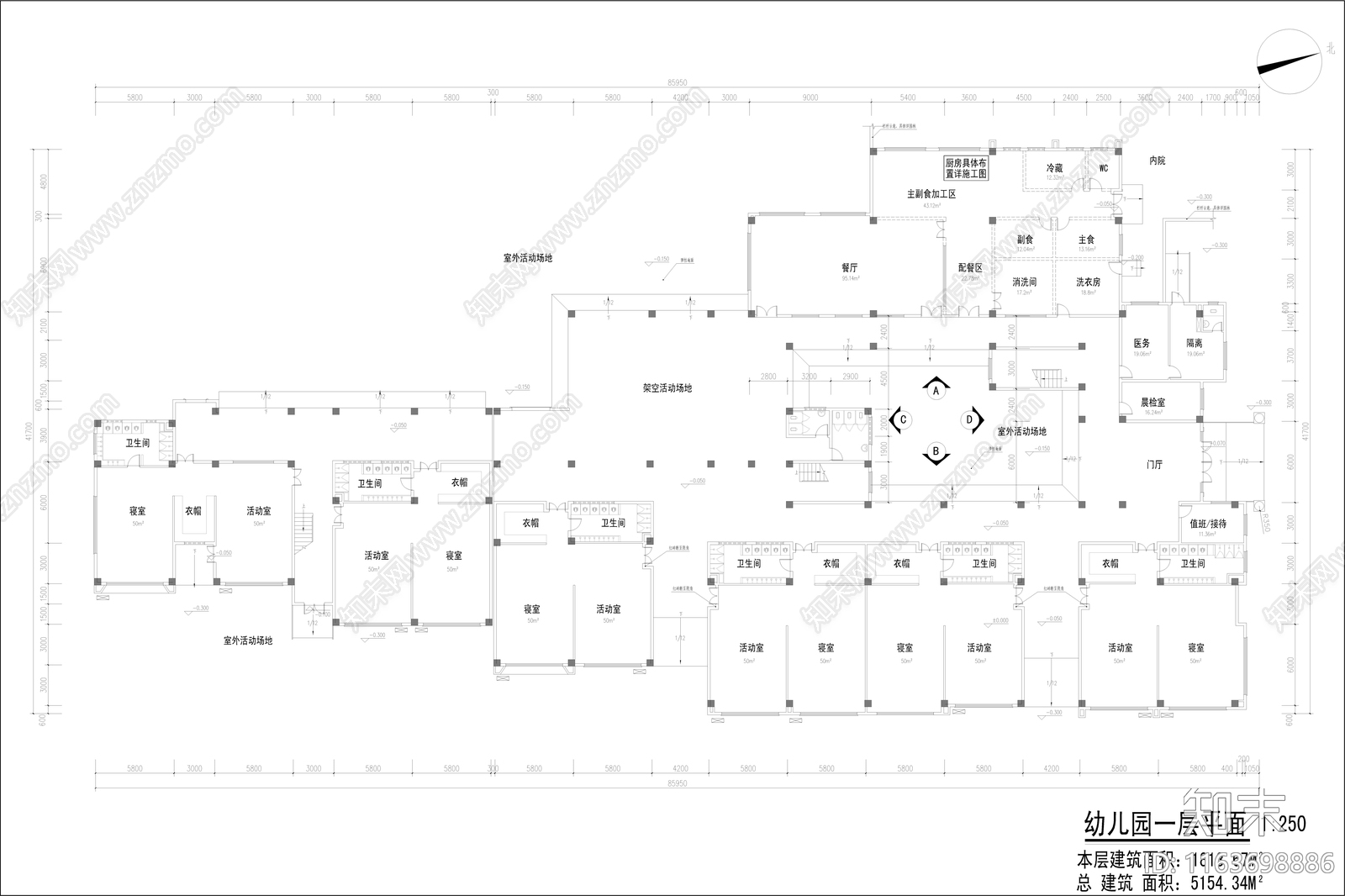 复古幼儿园建筑cad施工图下载【ID:1163698886】