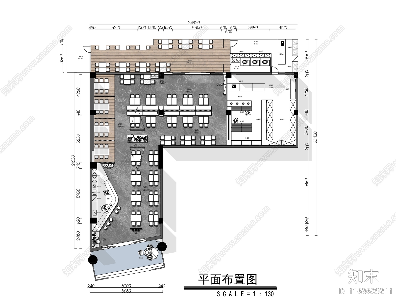 现代简约烧烤店cad施工图下载【ID:1163699211】