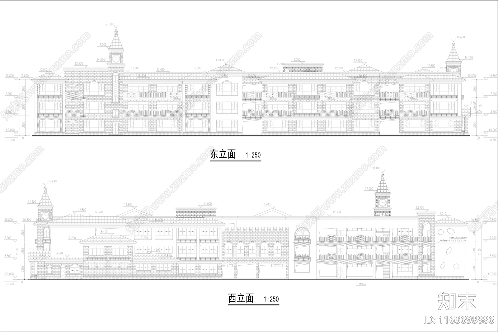 复古幼儿园建筑cad施工图下载【ID:1163698886】