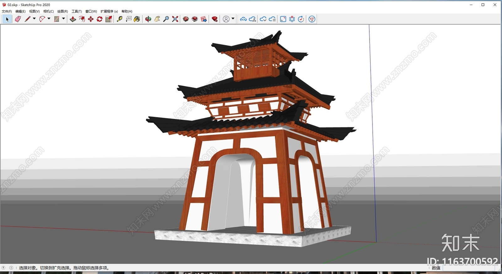 新中式中式古建筑SU模型下载【ID:1163700592】