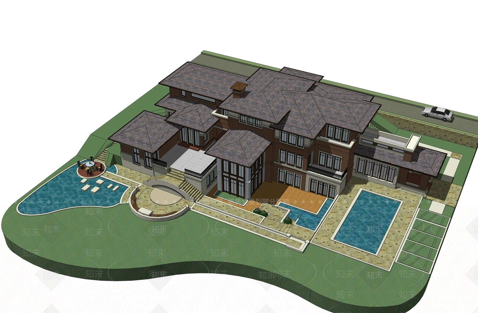 美式欧式售楼处建筑SU模型下载【ID:1163701531】