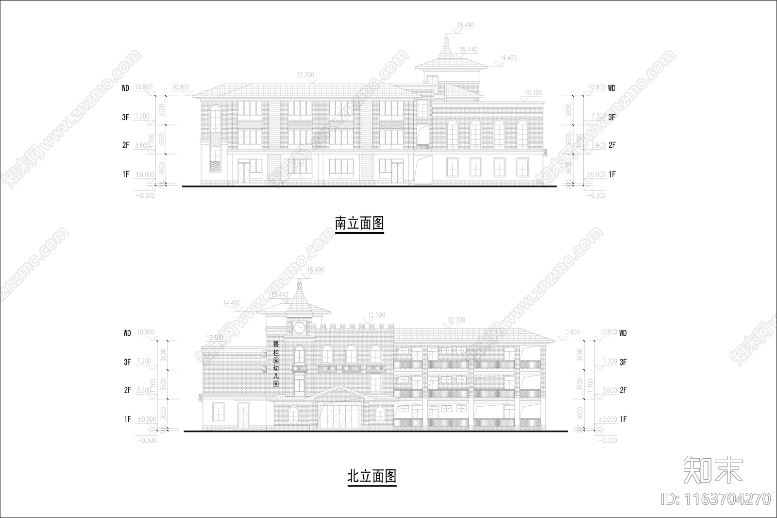 复古幼儿园建筑cad施工图下载【ID:1163704270】