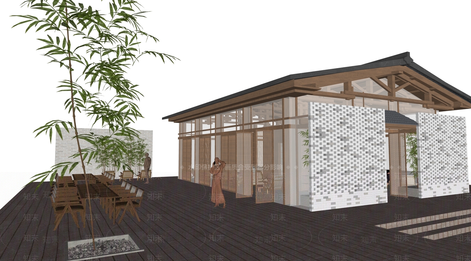 新中式现代餐饮建筑SU模型下载【ID:1163707912】