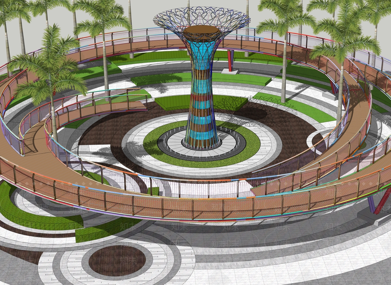 现代景观桥SU模型下载【ID:1163751440】