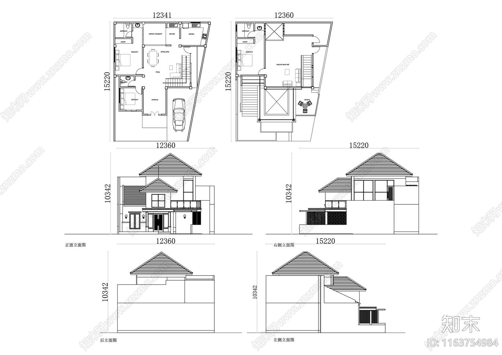 现代别墅建筑cad施工图下载【ID:1163754984】