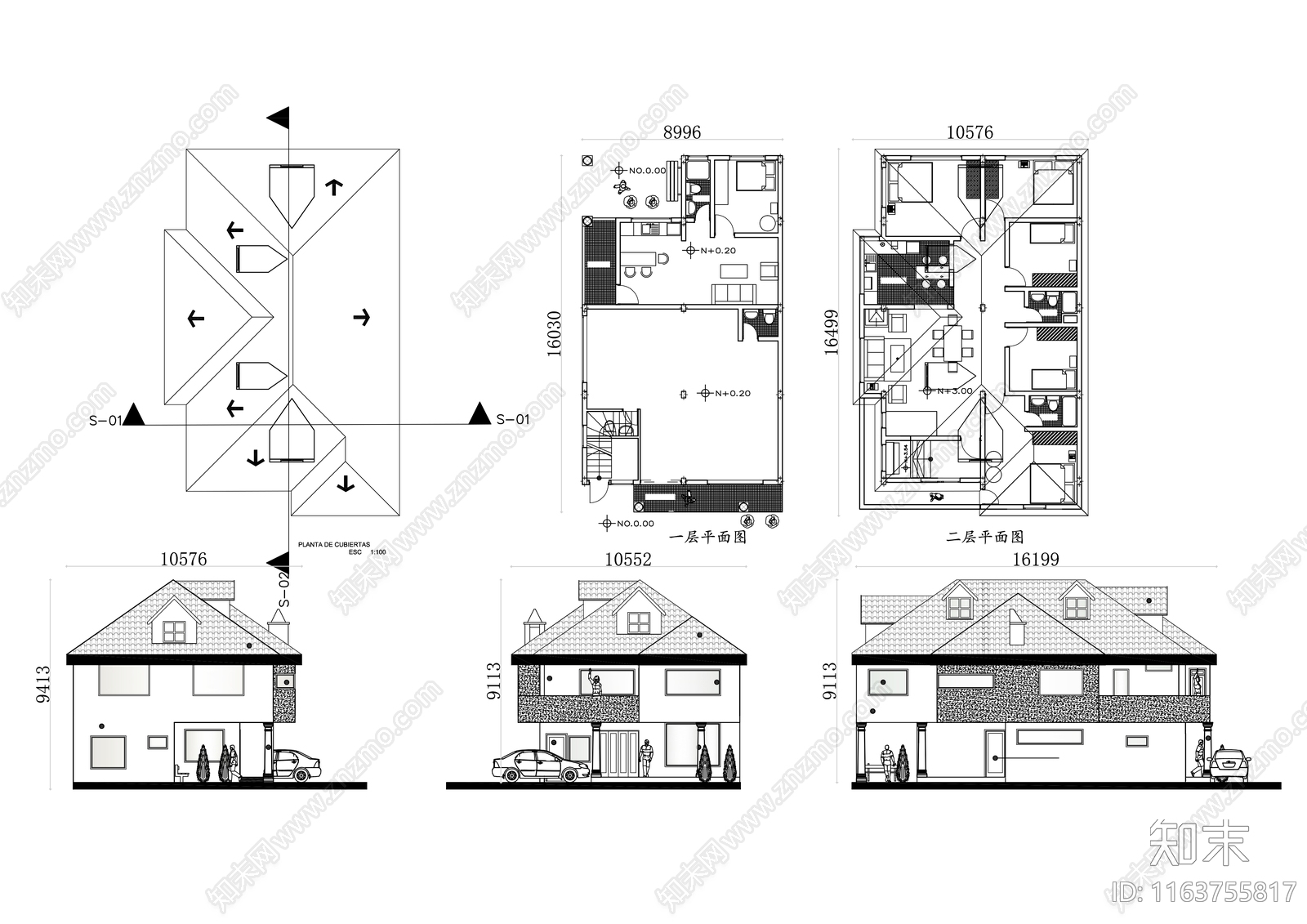 现代别墅建筑施工图下载【ID:1163755817】