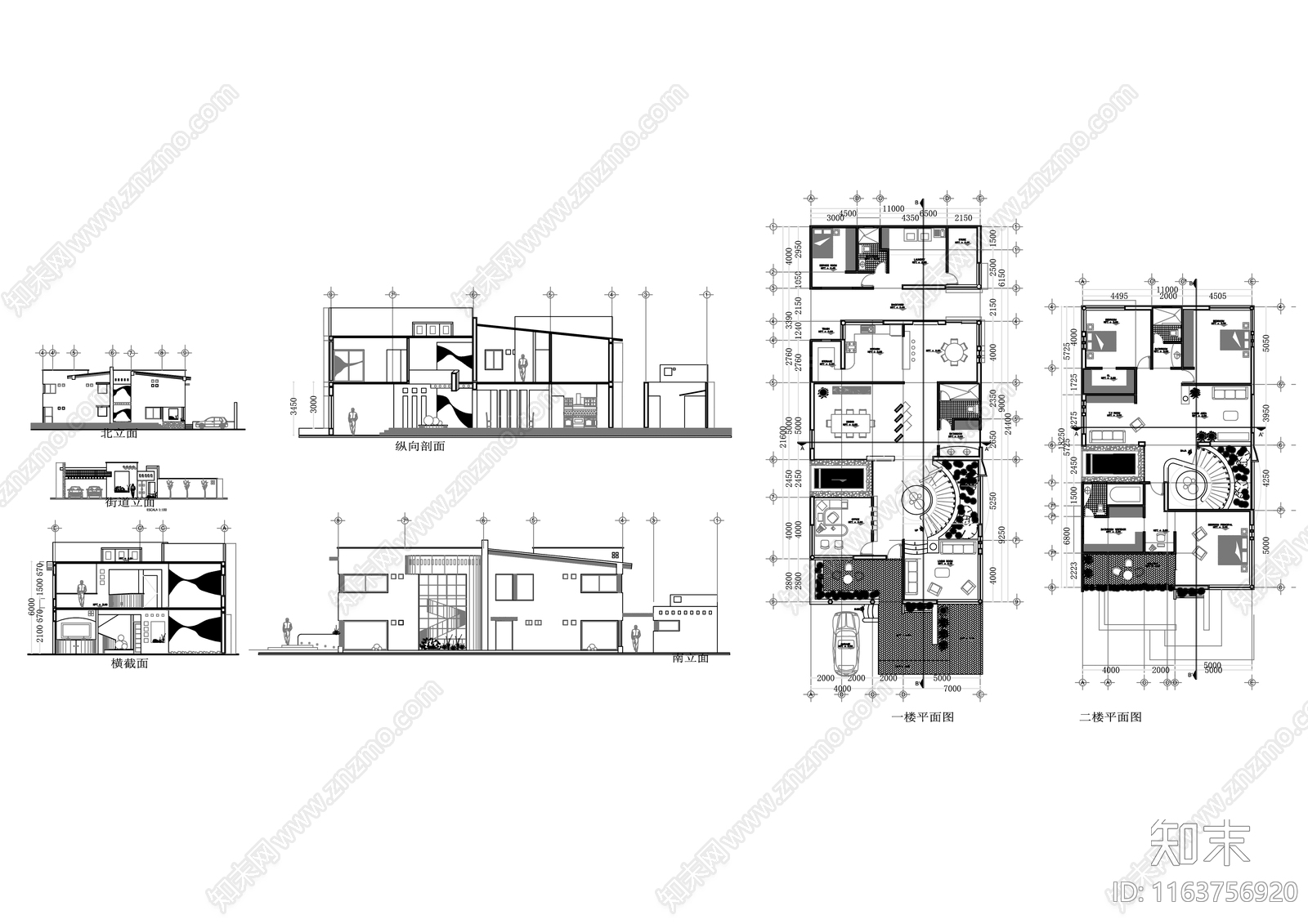 现代别墅建筑cad施工图下载【ID:1163756920】