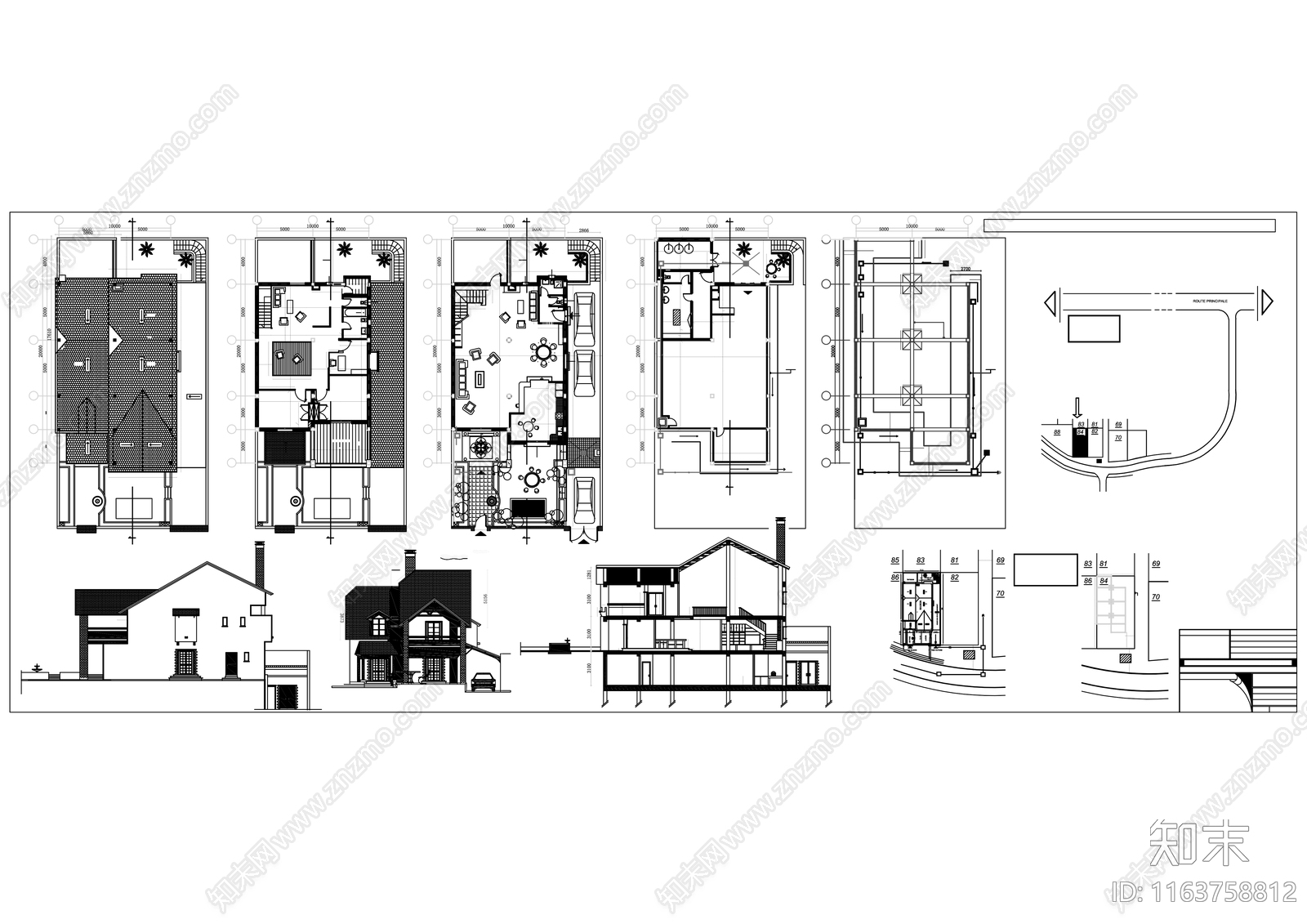 现代别墅建筑施工图下载【ID:1163758812】