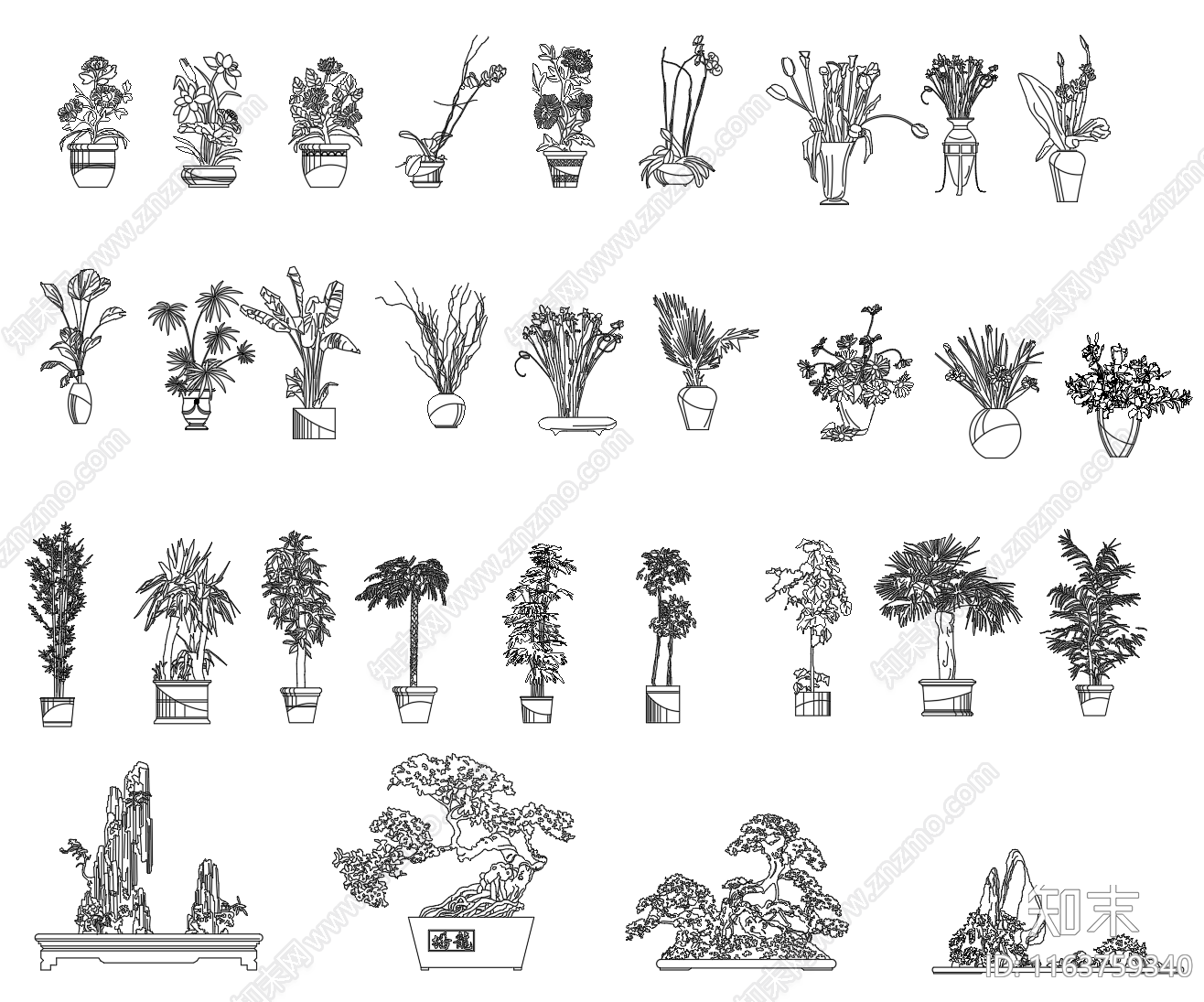 现代原木综合植物图库施工图下载【ID:1163759340】