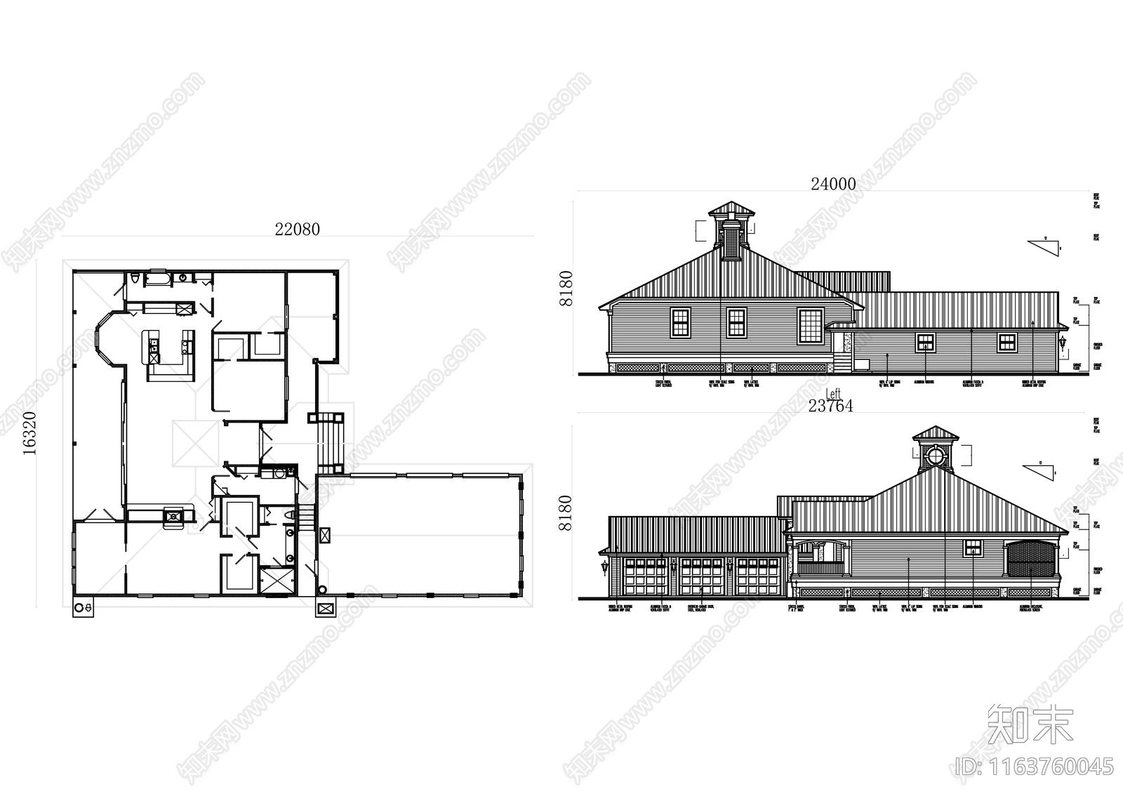 现代别墅建筑cad施工图下载【ID:1163760045】