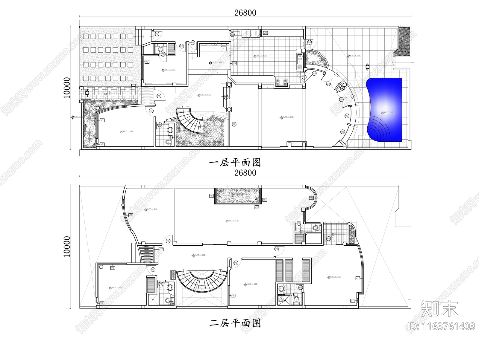 现代别墅建筑cad施工图下载【ID:1163761403】