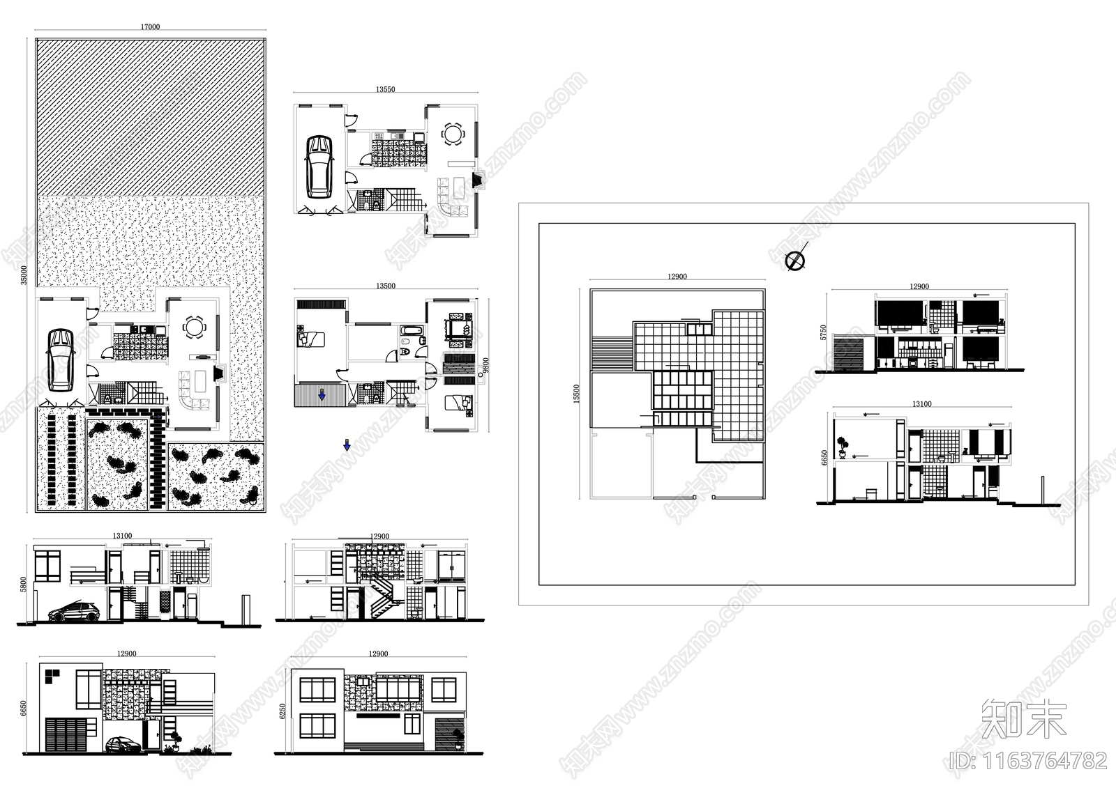 现代别墅建筑cad施工图下载【ID:1163764782】