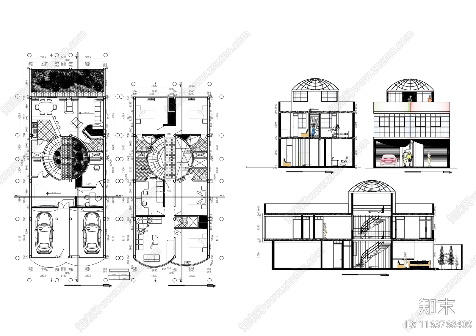 现代别墅建筑cad施工图下载【ID:1163768409】