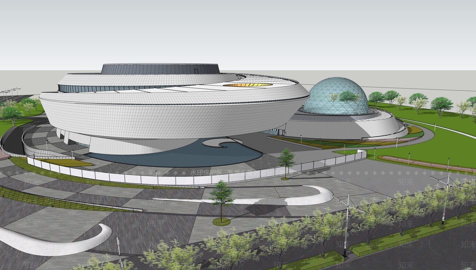 现代简约展览馆建筑SU模型下载【ID:1163774229】