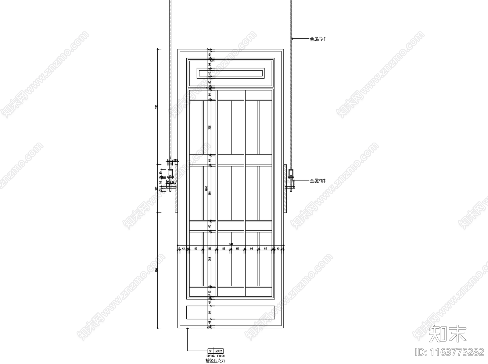 现代新中式墙面节点cad施工图下载【ID:1163775282】