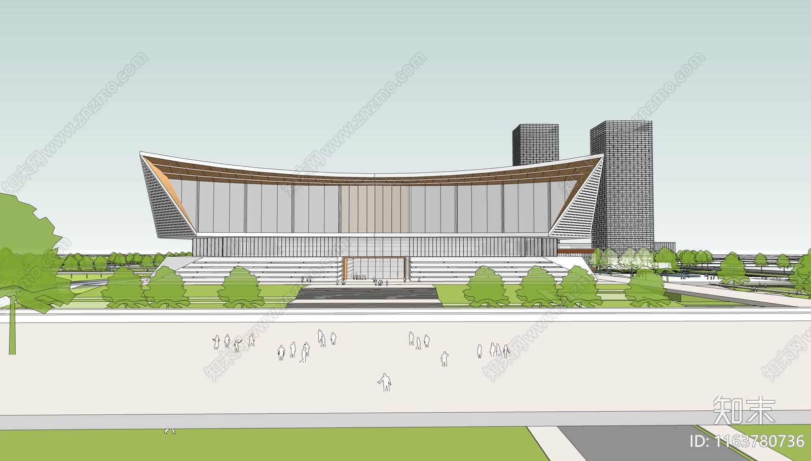 现代新中式展览馆建筑SU模型下载【ID:1163780736】