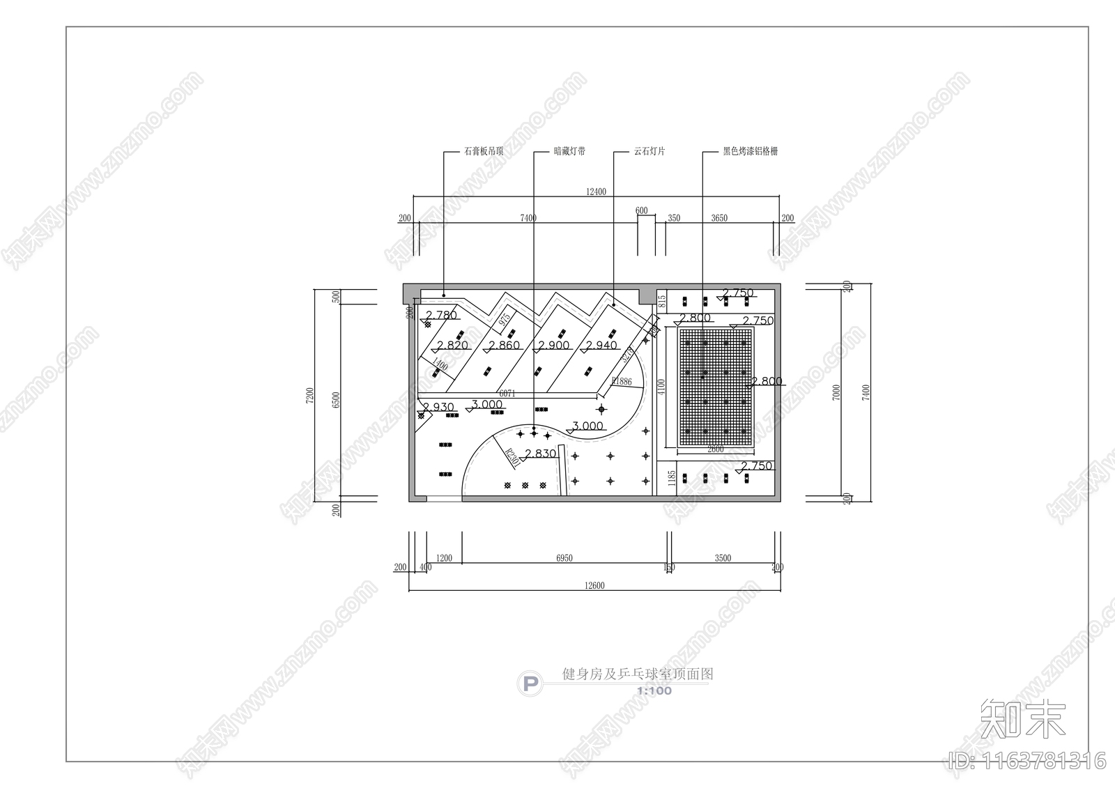 现代健身房cad施工图下载【ID:1163781316】