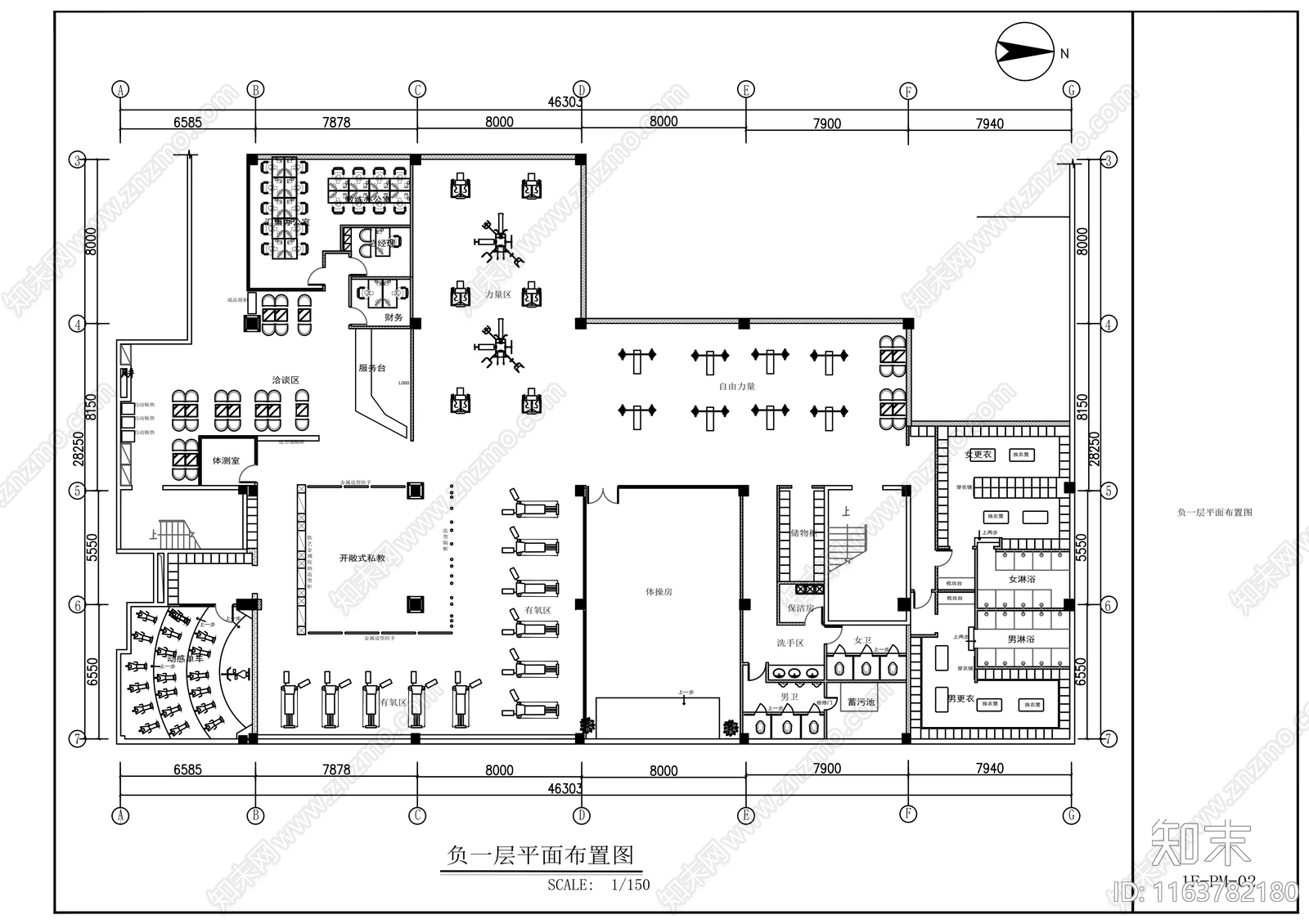 现代健身房cad施工图下载【ID:1163782180】