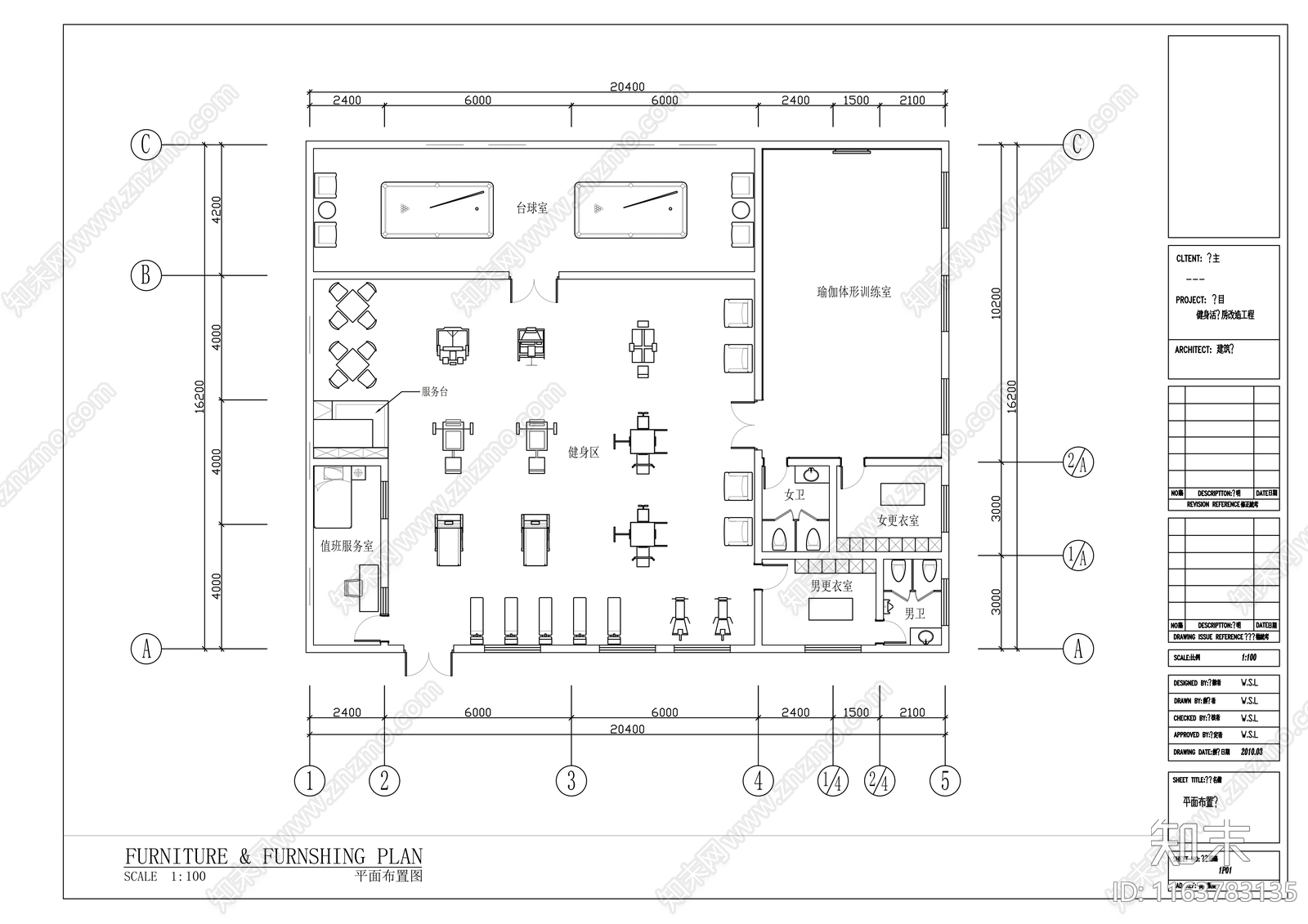 现代健身房cad施工图下载【ID:1163783135】