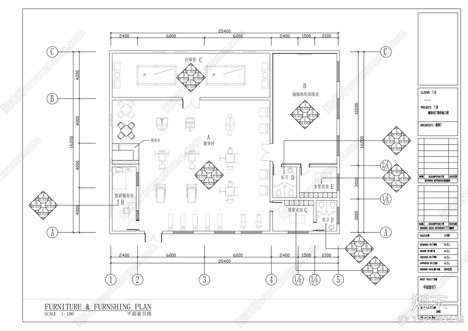 现代健身房cad施工图下载【ID:1163783135】