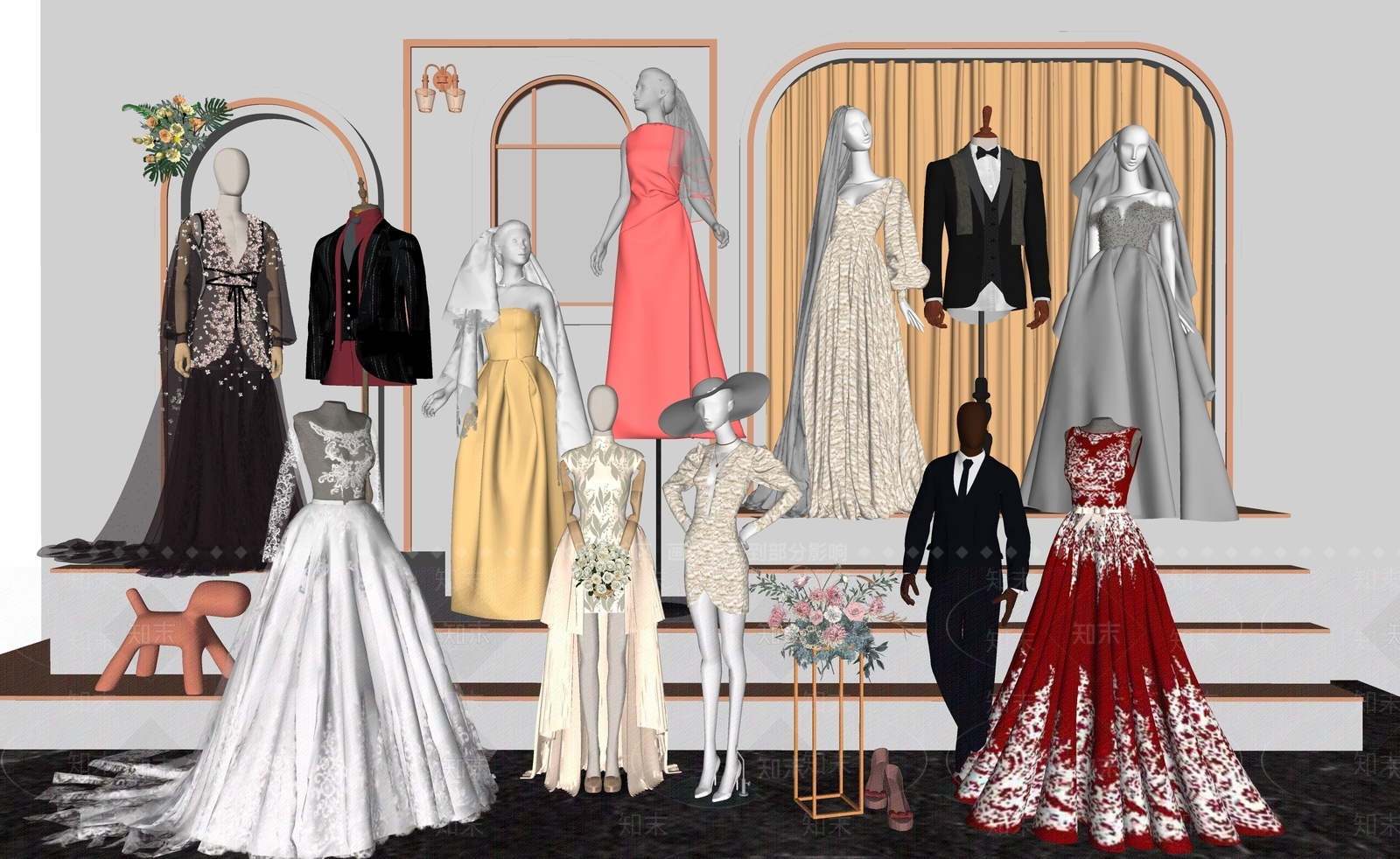 婚纱礼服SU模型下载【ID:1163941231】