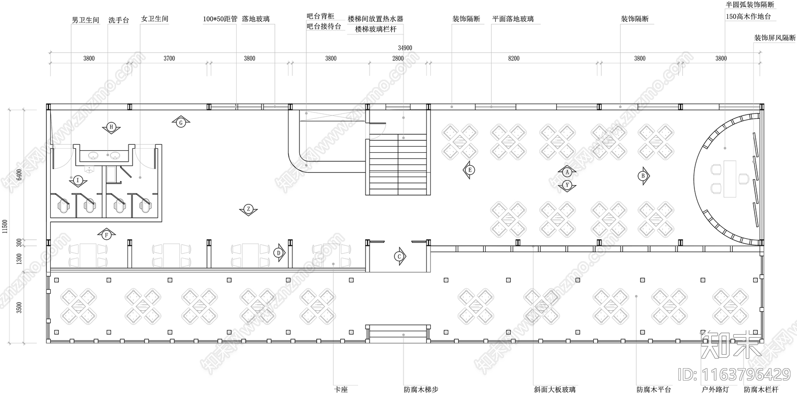 现代茶馆cad施工图下载【ID:1163796429】