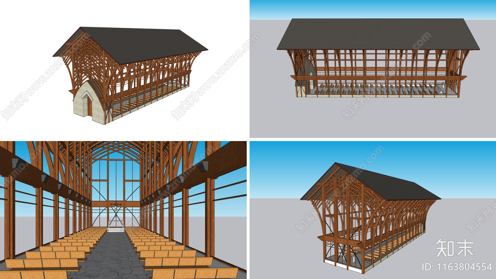 现代简欧教堂建筑SU模型下载【ID:1163804554】