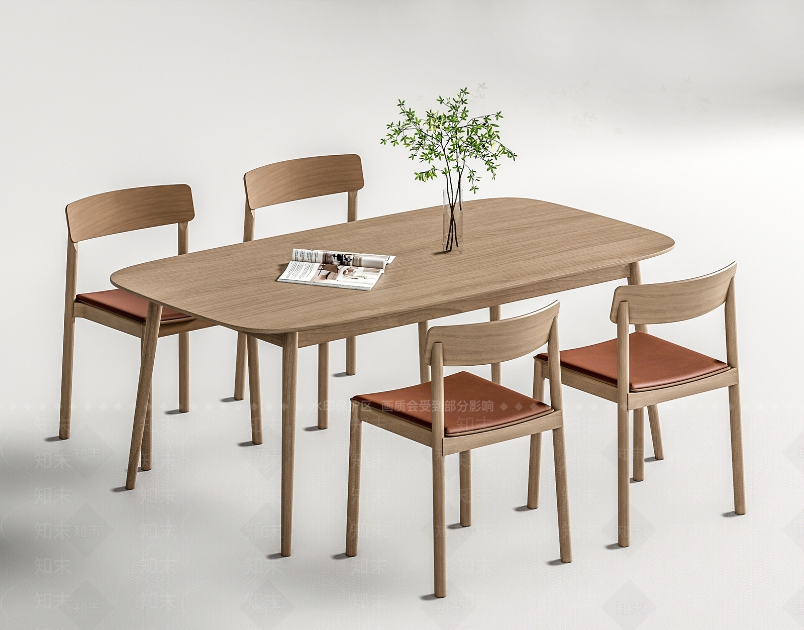 北欧原木餐桌椅3D模型下载【ID:1163851202】